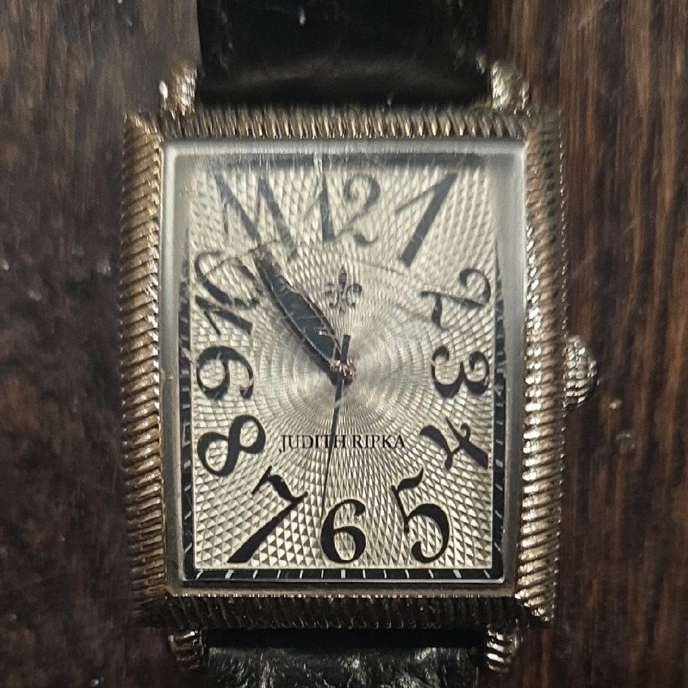 Judith Ripka Silver Dial with Black Strap Men's Watch (CRACKED GLASS)